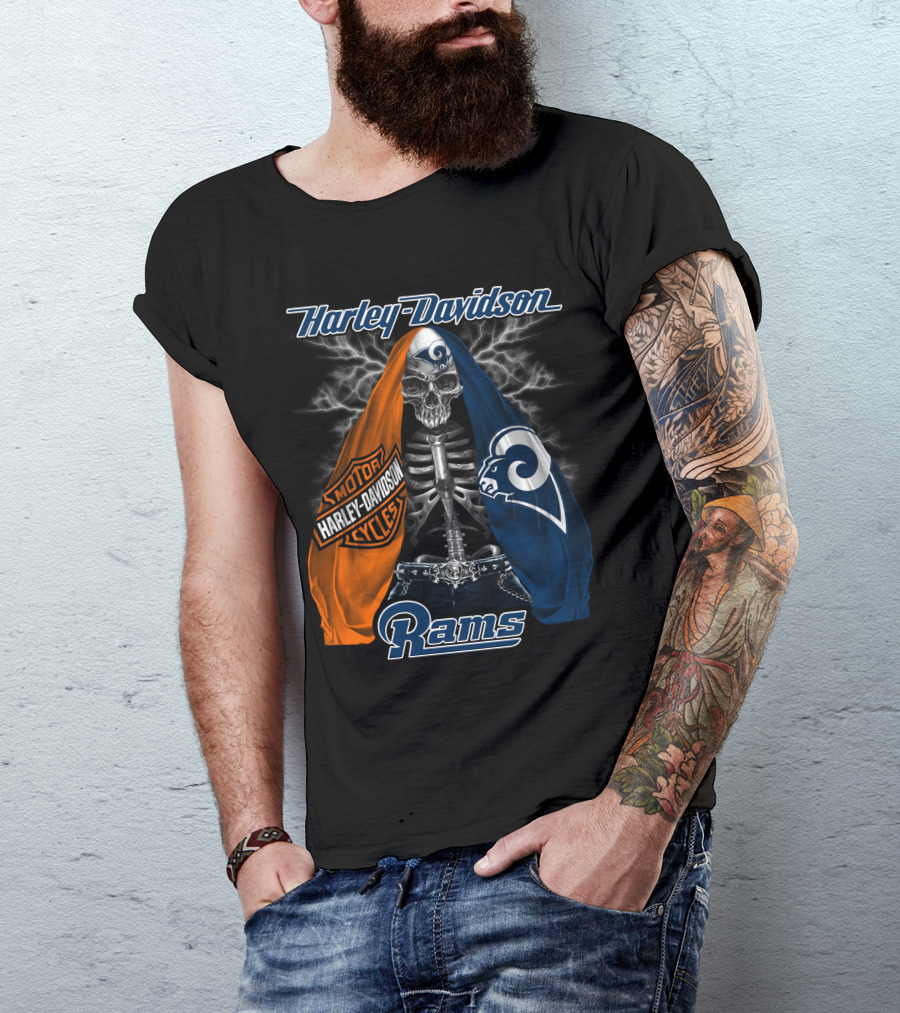 Harley Davidson Los Angeles Rams Motorcycles Skeleton T-Shirt