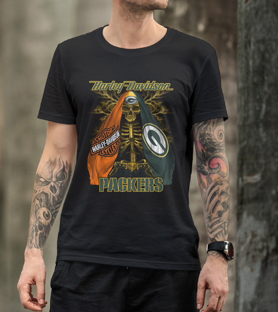 Harley Davidson Green Bay Packers Skeleton T-Shirt