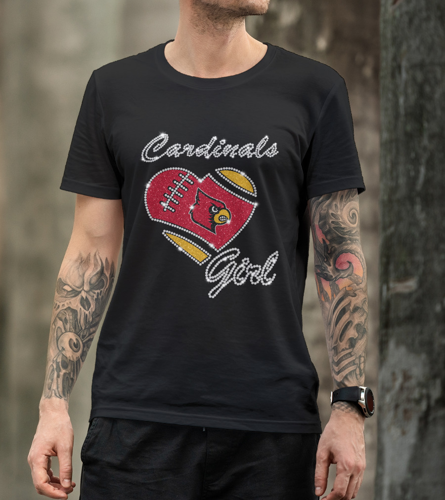 Cardinals Girl Louisville Football Heart Sparkle T-Shirt