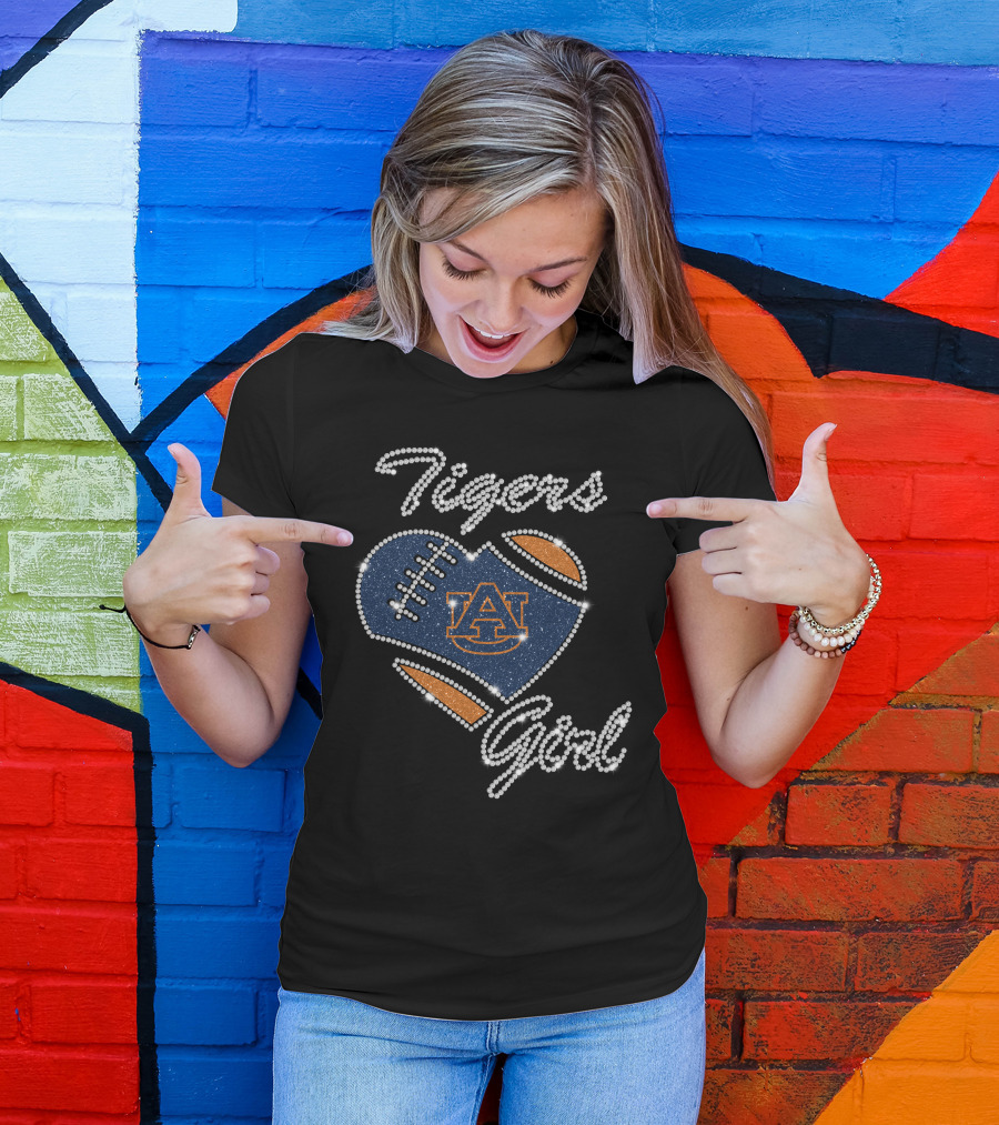 Auburn Tigers Girl Football Heart T-Shirt