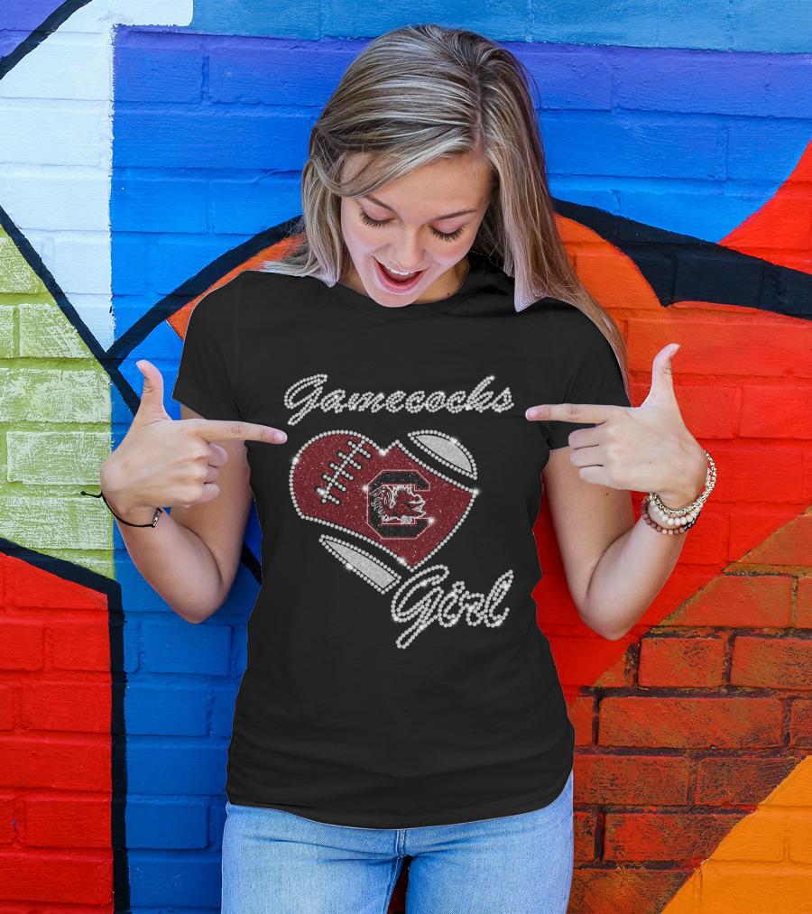 Gamecocks Girl Heart Football Sparkle T-Shirt