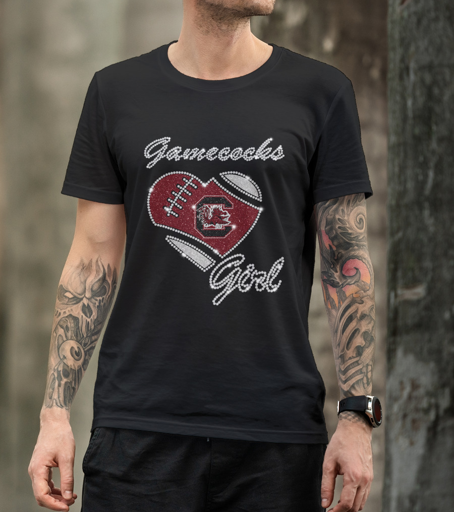 Gamecocks Girl Heart Football Sparkle T-Shirt