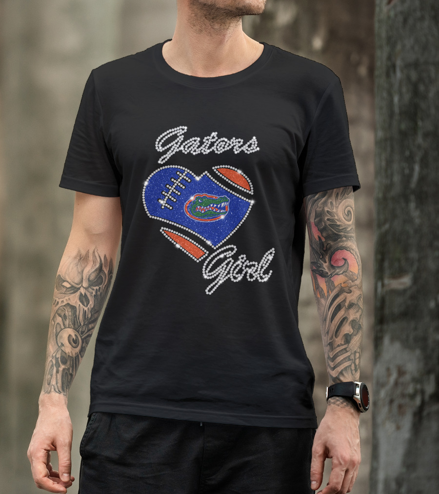 Gators Girl Florida Gators Heart Football Sparkle T-Shirt