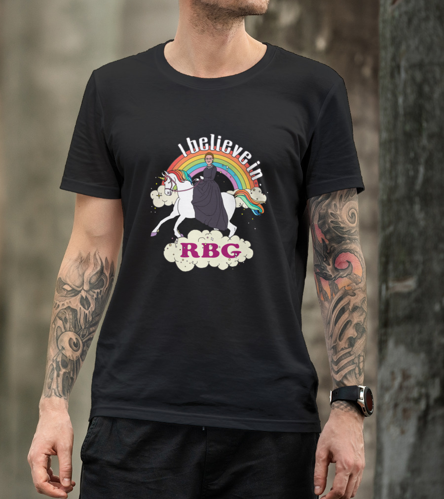 I Believe In RBG Ruth Riding Unicorn With Rainbow T-Shirt
