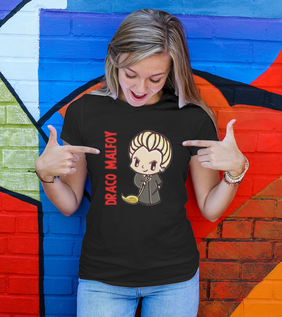 Draco Malfoy Chibi Character With Broom T-Shirt