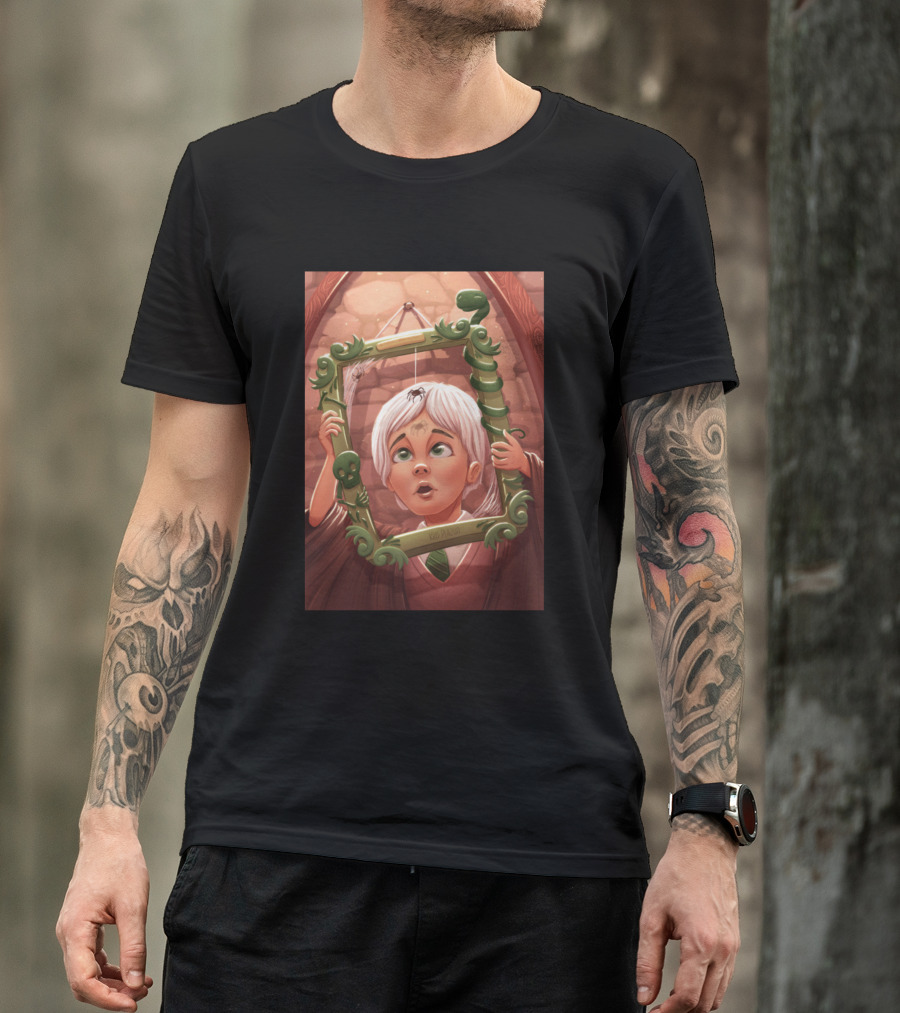 Draco Lucius Malfoy Holding Enchanted Green Frame In Brick Room T-Shirt