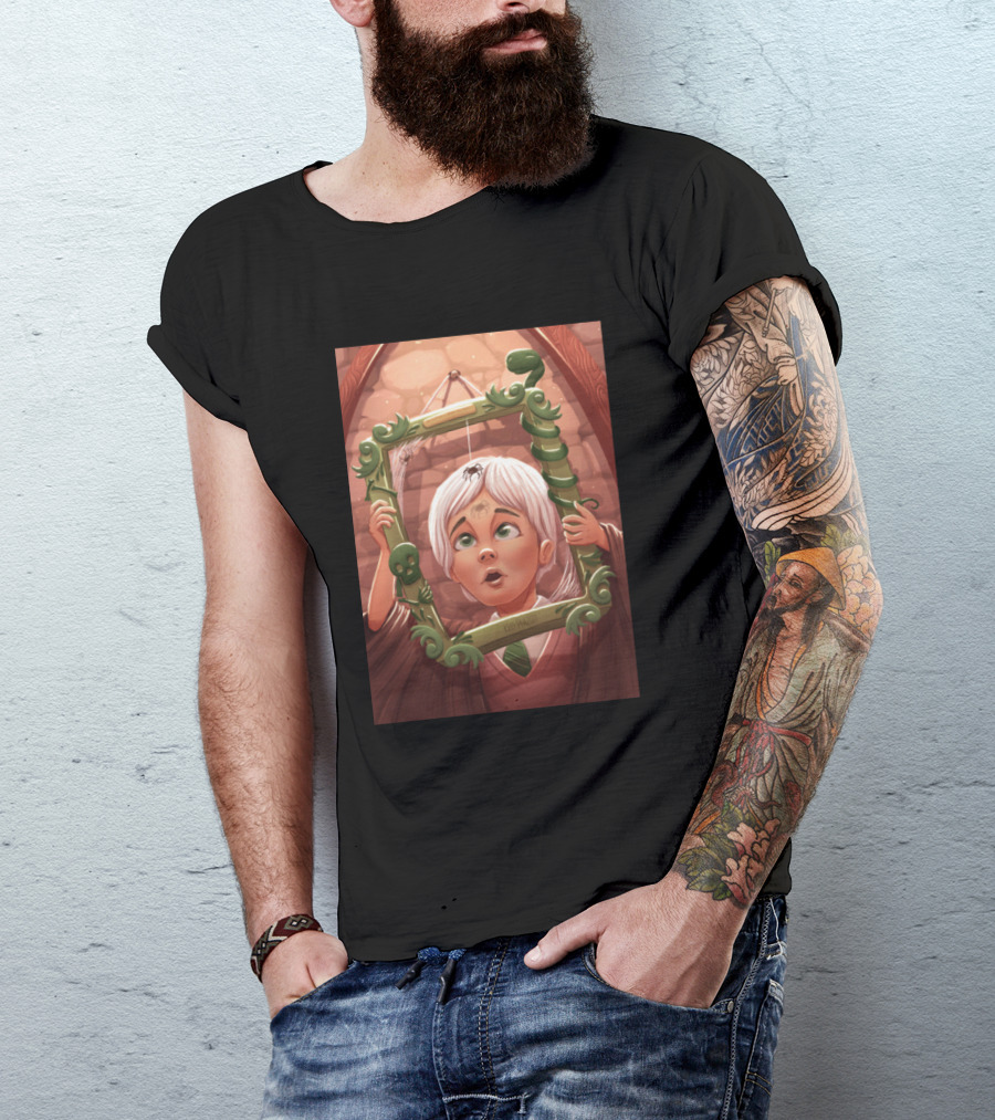 Draco Lucius Malfoy Holding Enchanted Green Frame In Brick Room T-Shirt