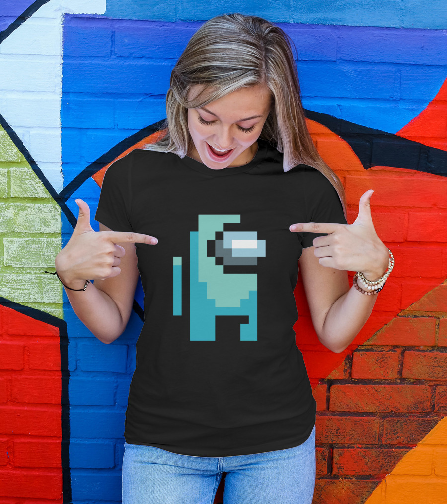 Among Us Cyan Crewmate Pixel T-Shirt
