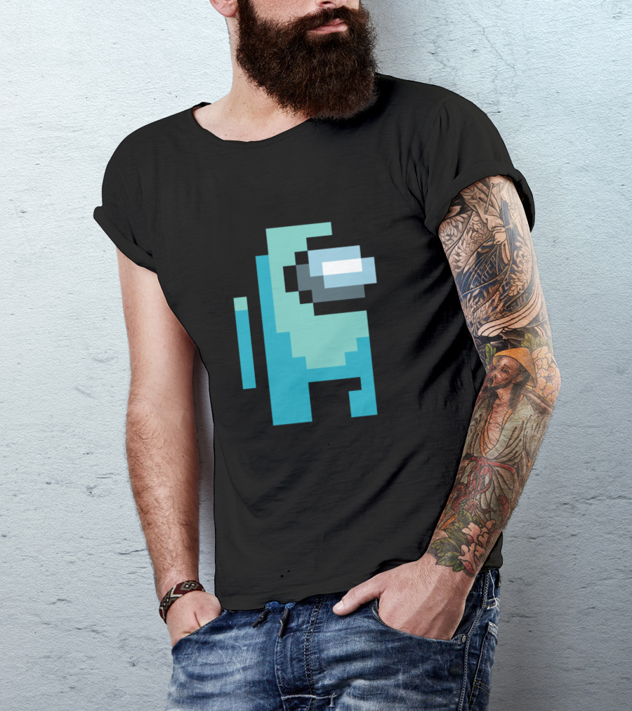 Among Us Cyan Crewmate Pixel T-Shirt