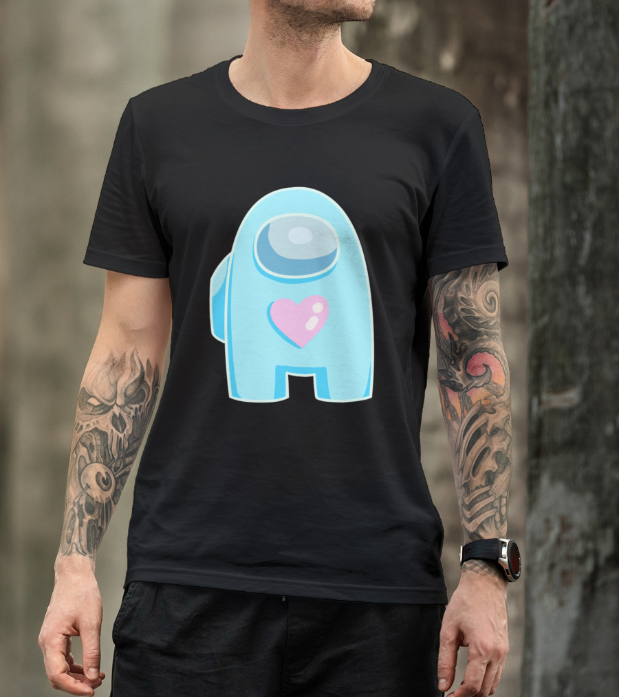 Blue Among Us Crewmate Pink Heart T-Shirt