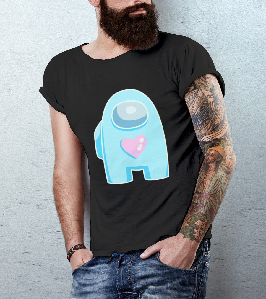 Blue Among Us Crewmate Pink Heart T-Shirt