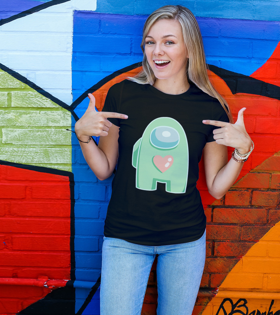 Green Among Us Crewmate With Heart T-Shirt
