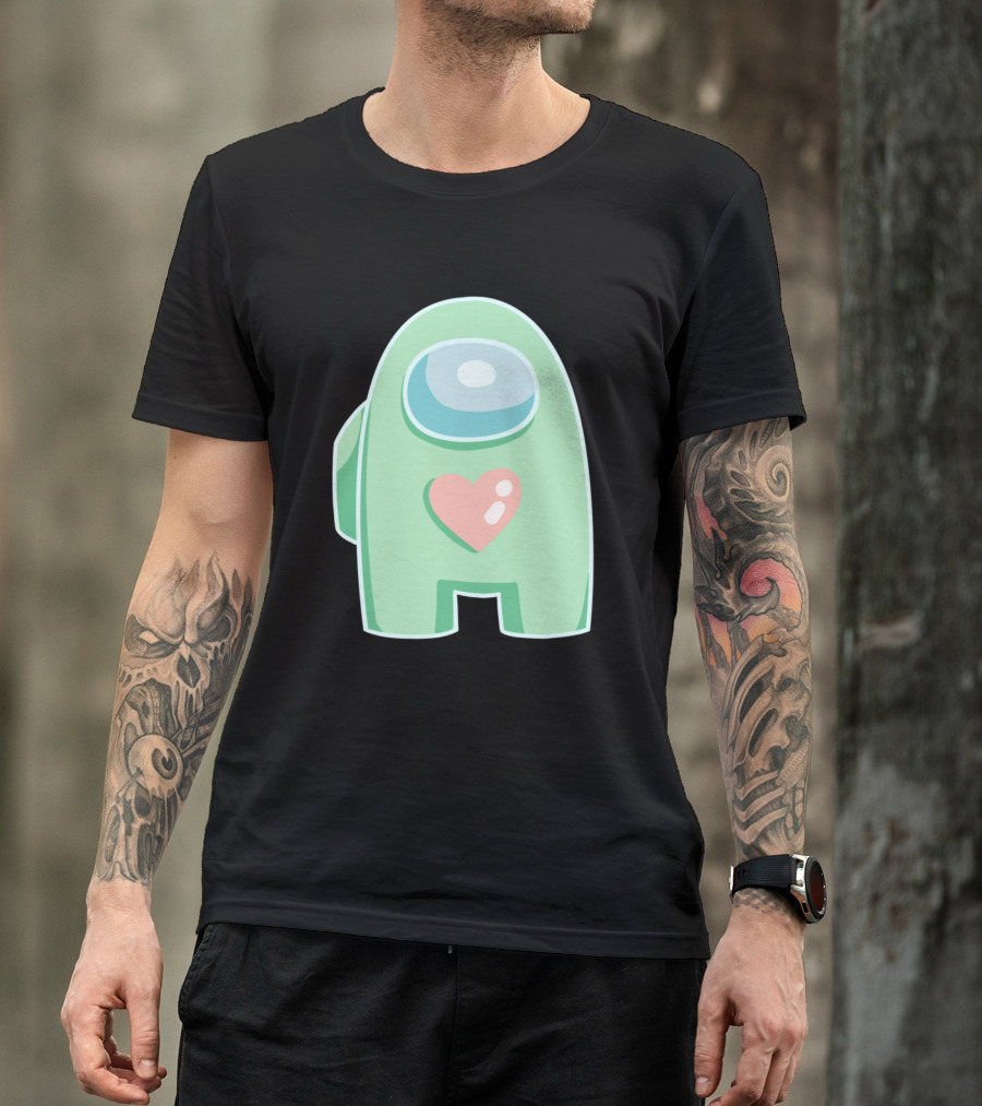 Green Among Us Crewmate With Heart T-Shirt
