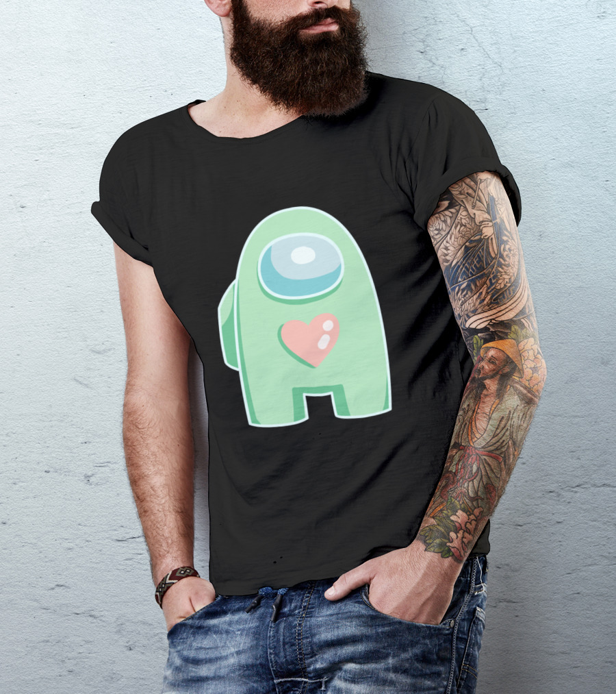Green Among Us Crewmate With Heart T-Shirt
