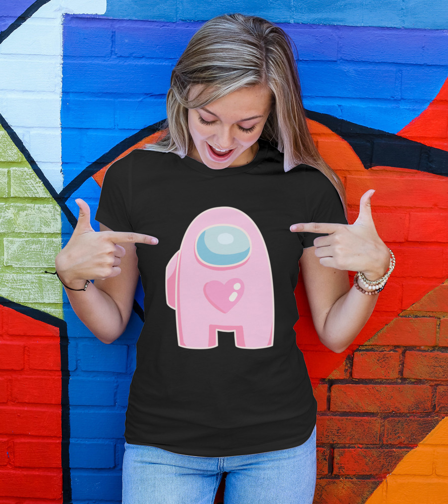 Pink Heart Among Us Crewmate Character T-Shirt