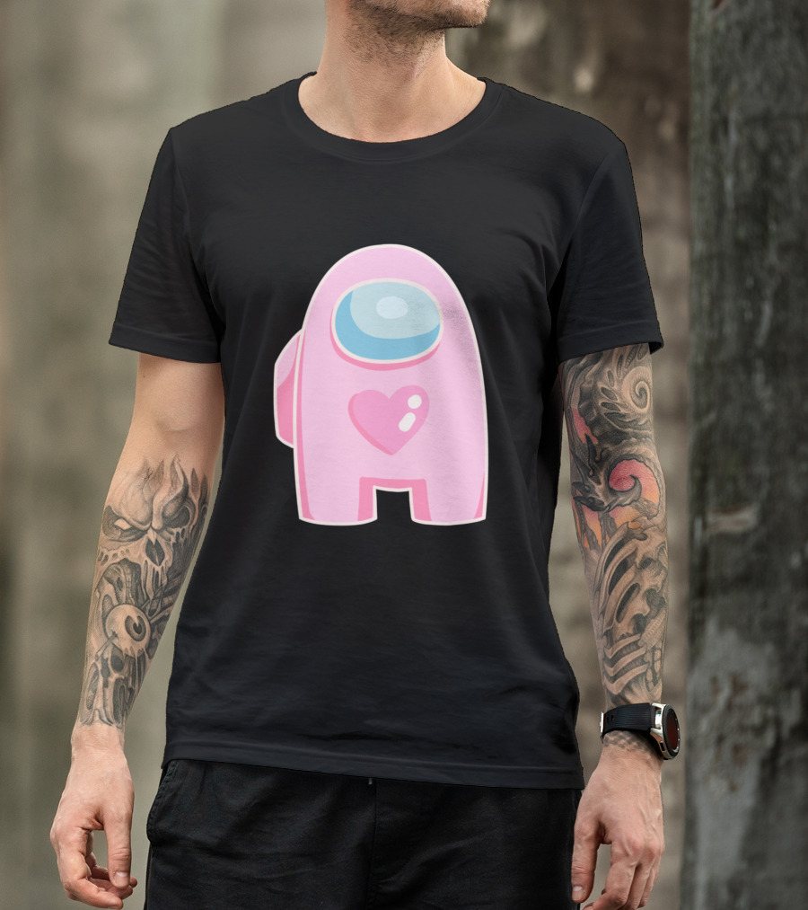 Pink Heart Among Us Crewmate Character T-Shirt