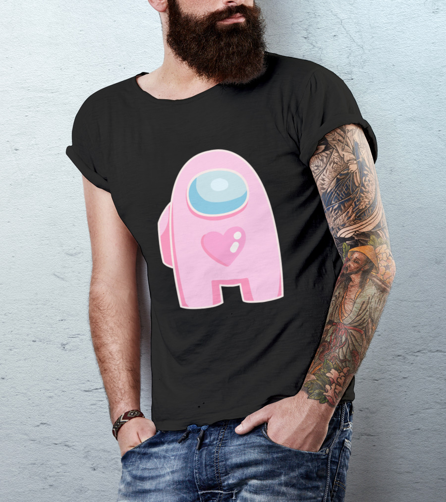 Pink Heart Among Us Crewmate Character T-Shirt