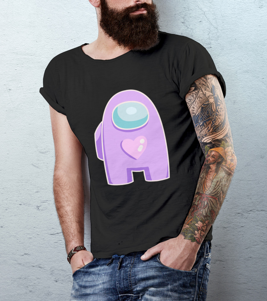 Purple Among Us Crewmate With Heart T-Shirt