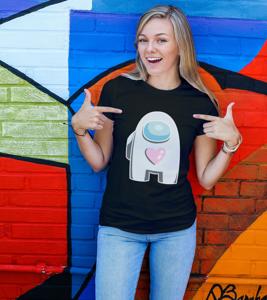 White Among Us Crewmate With Pink Heart T-Shirt