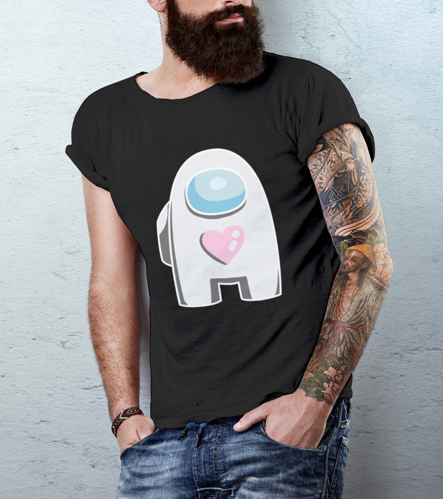 White Among Us Crewmate With Pink Heart T-Shirt