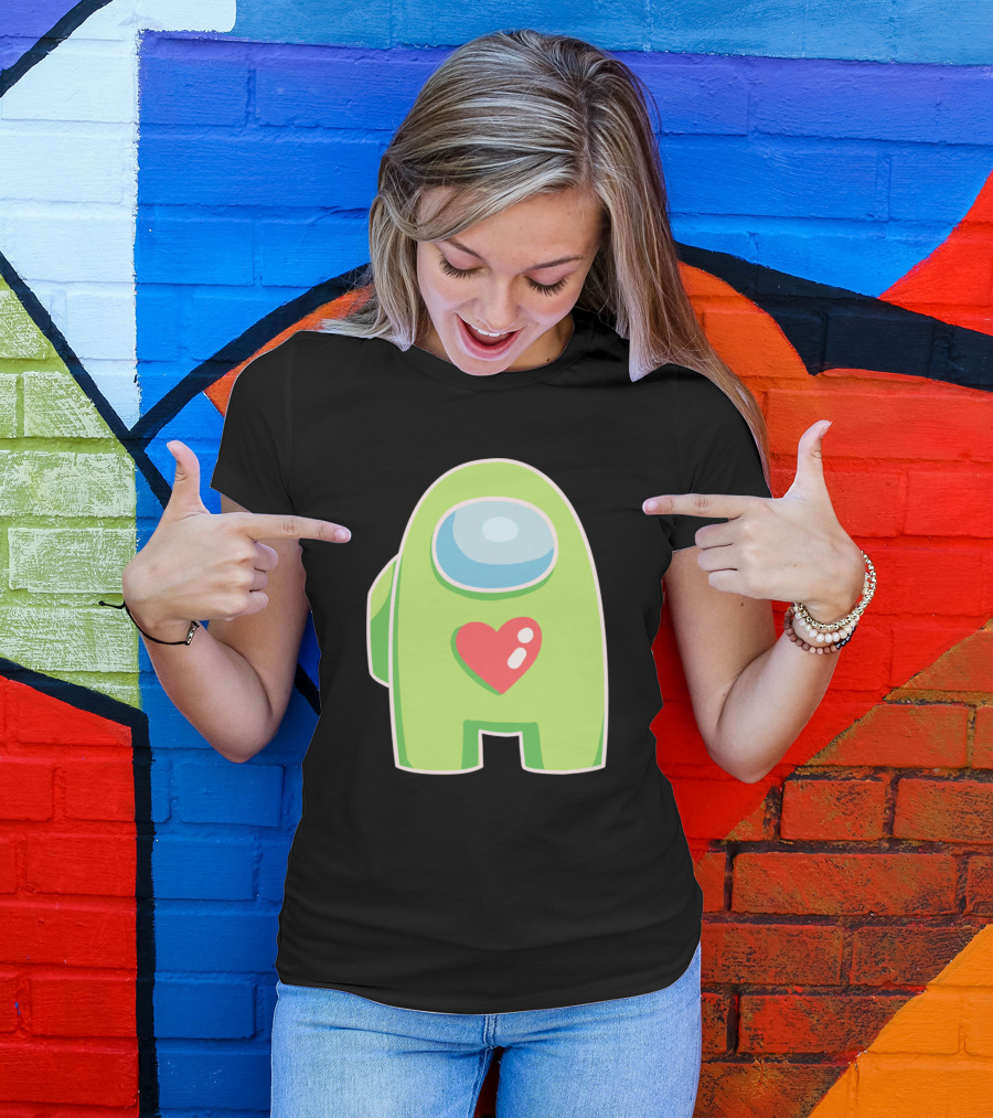 Yellow Green Among Us Crewmate With Heart T-Shirt