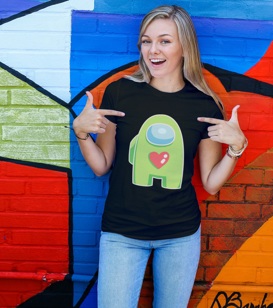 Yellow Green Among Us Crewmate With Heart T-Shirt