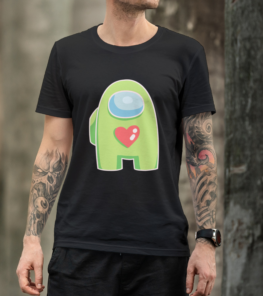 Yellow Green Among Us Crewmate With Heart T-Shirt