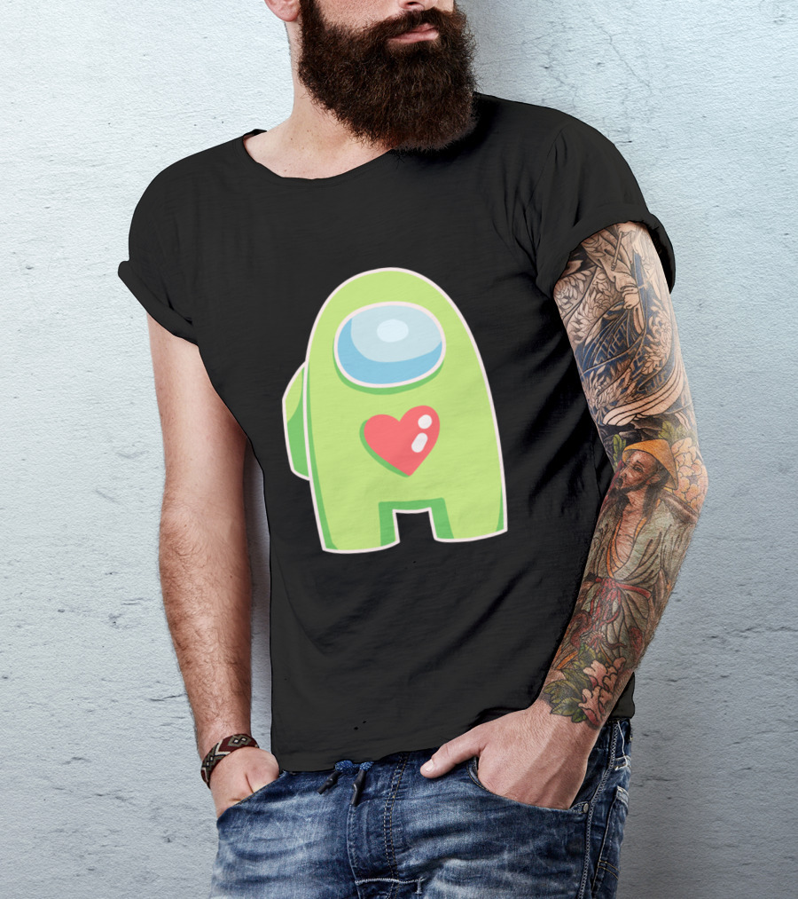 Yellow Green Among Us Crewmate With Heart T-Shirt