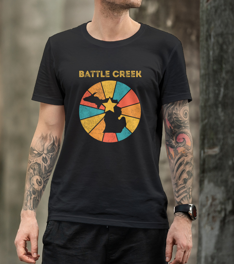 Battle Creek Michigan Vintage Retro Map Starburst T-Shirt