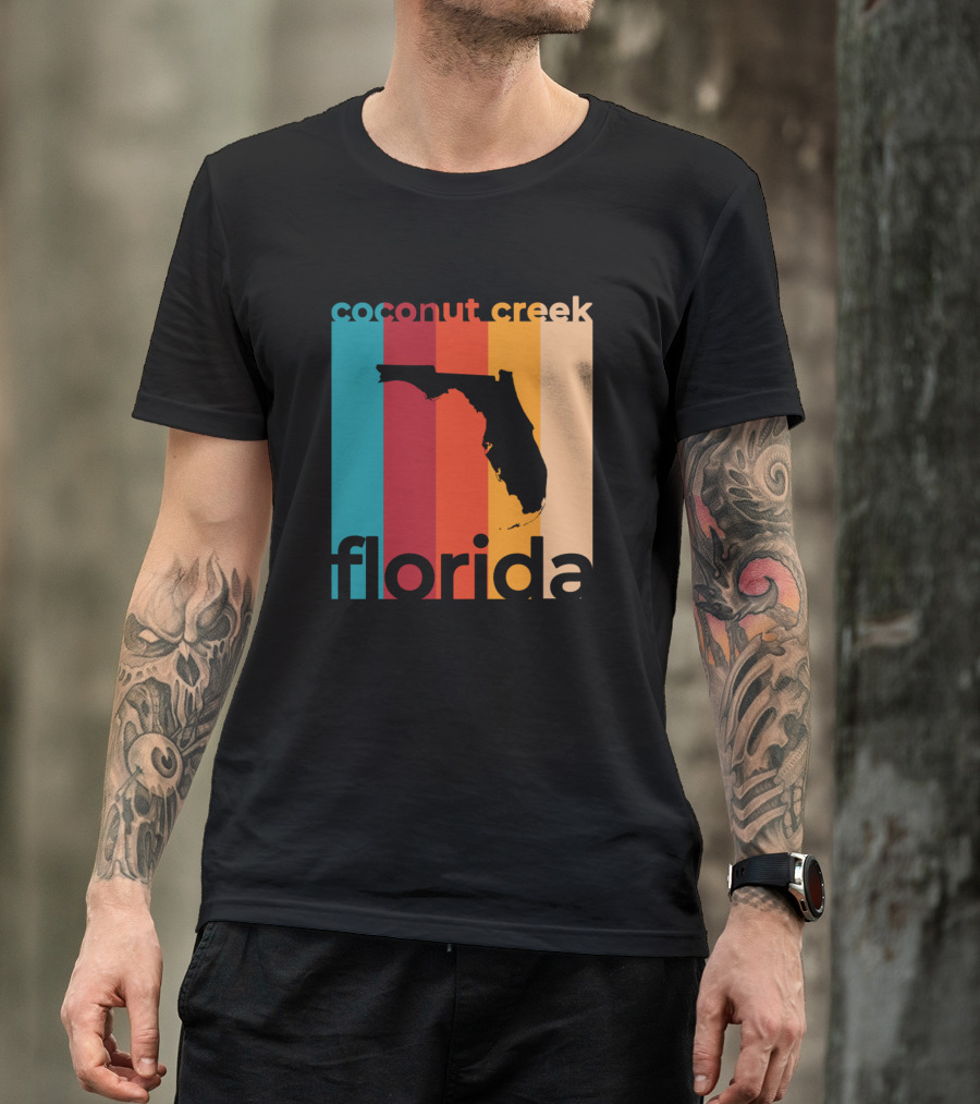 Coconut Creek Florida Vintage State Silhouette Retro Stripes T-Shirt