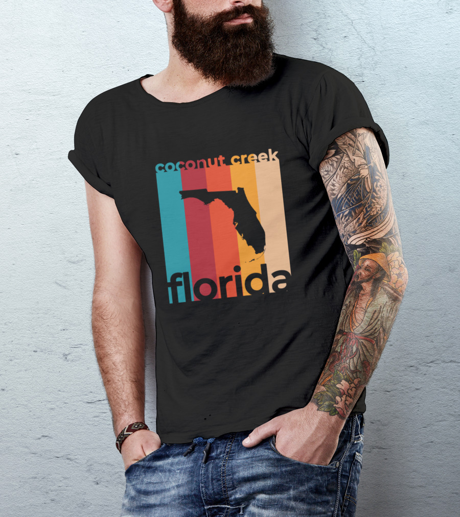 Coconut Creek Florida Vintage State Silhouette Retro Stripes T-Shirt