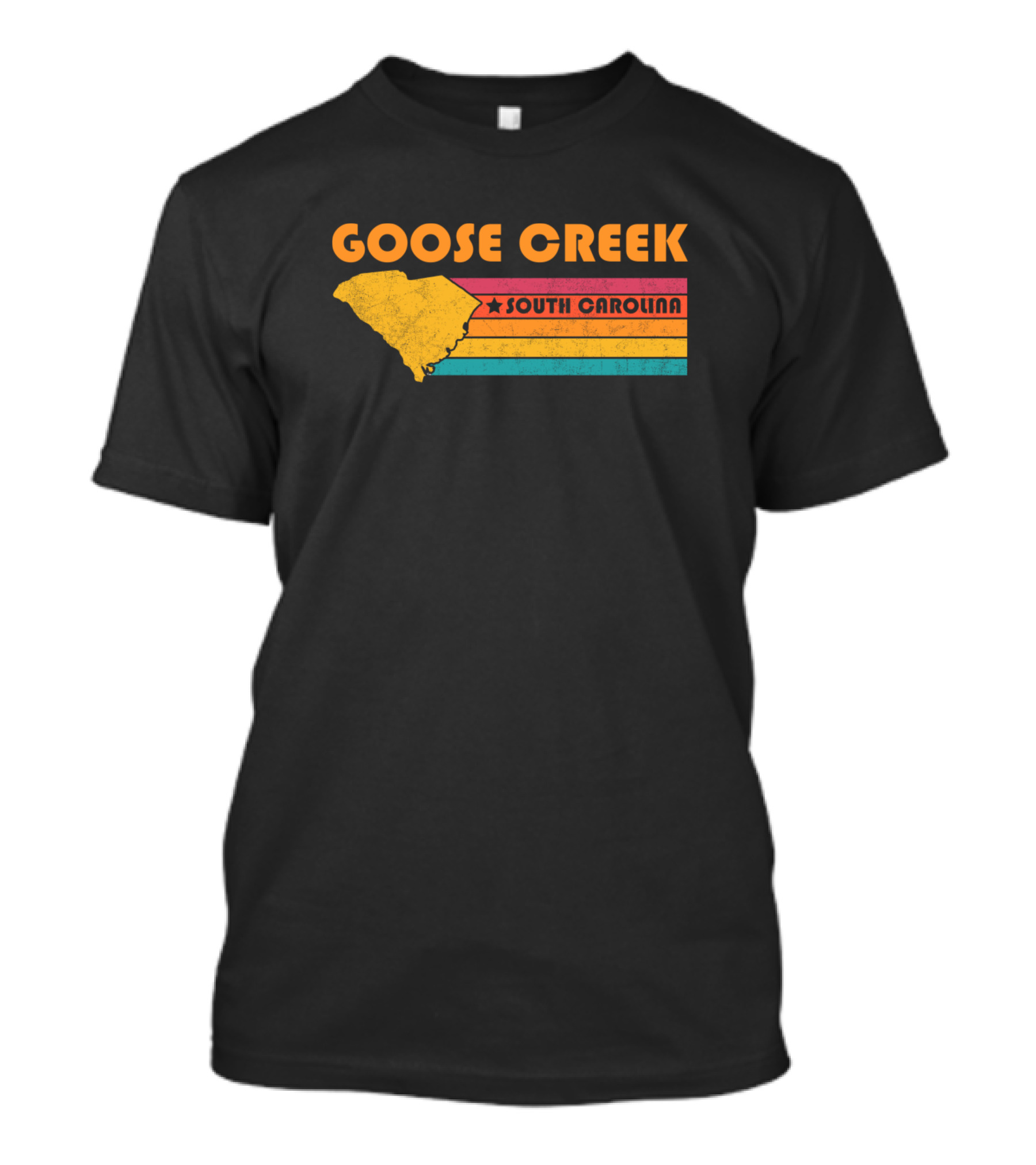 Goose Creek South Carolina Vintage Distressed Map Retro Stripes T-Shirt