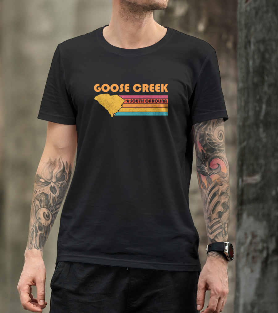 Goose Creek South Carolina Vintage Distressed Map Retro Stripes T-Shirt