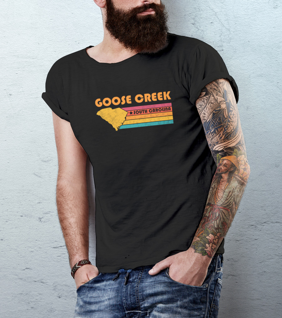 Goose Creek South Carolina Vintage Distressed Map Retro Stripes T-Shirt