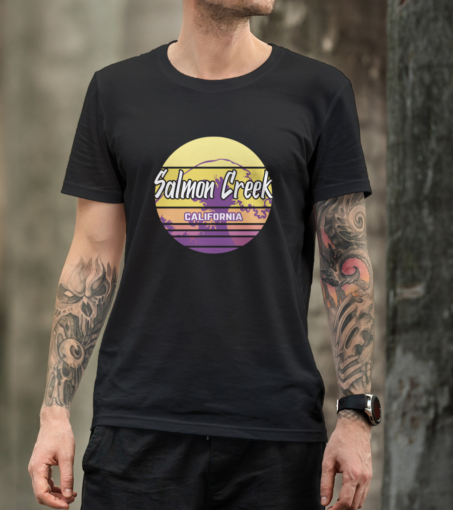 Salmon Creek California Retro Wave Sunset Circle T-Shirt