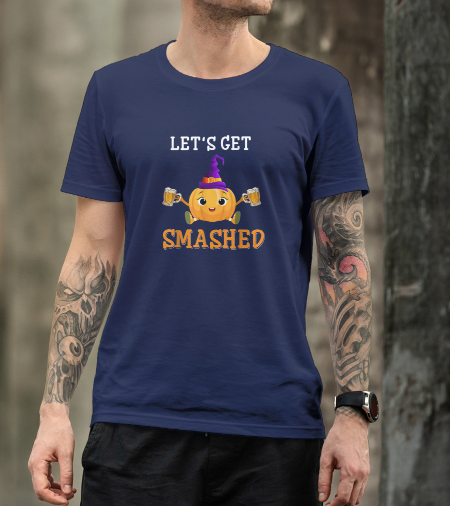 Let's Get Smashed Pumpkin Witch Hat Beer Halloween T-Shirt