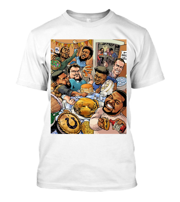 Indianapolis Colts Thanksgiving Feast Cartoon With NFL Players Celebrating T-Shirt