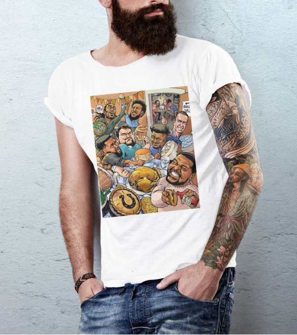 Indianapolis Colts Thanksgiving Feast Cartoon With NFL Players Celebrating T-Shirt
