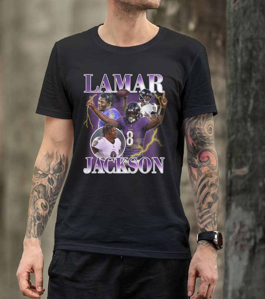 LAMAR JACKSON Baltimore Ravens Quarterback Collage T-Shirt