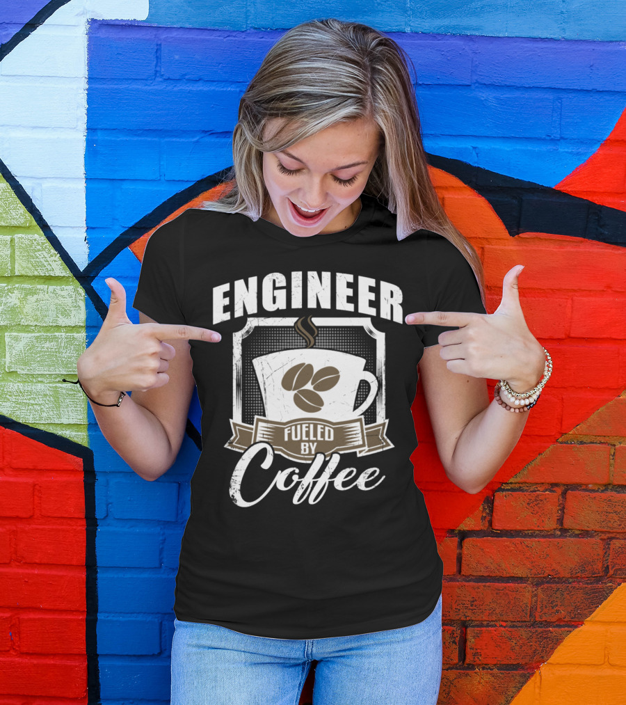Engineer Powered By Coffee Mug With Beans And Steam T-Shirt
