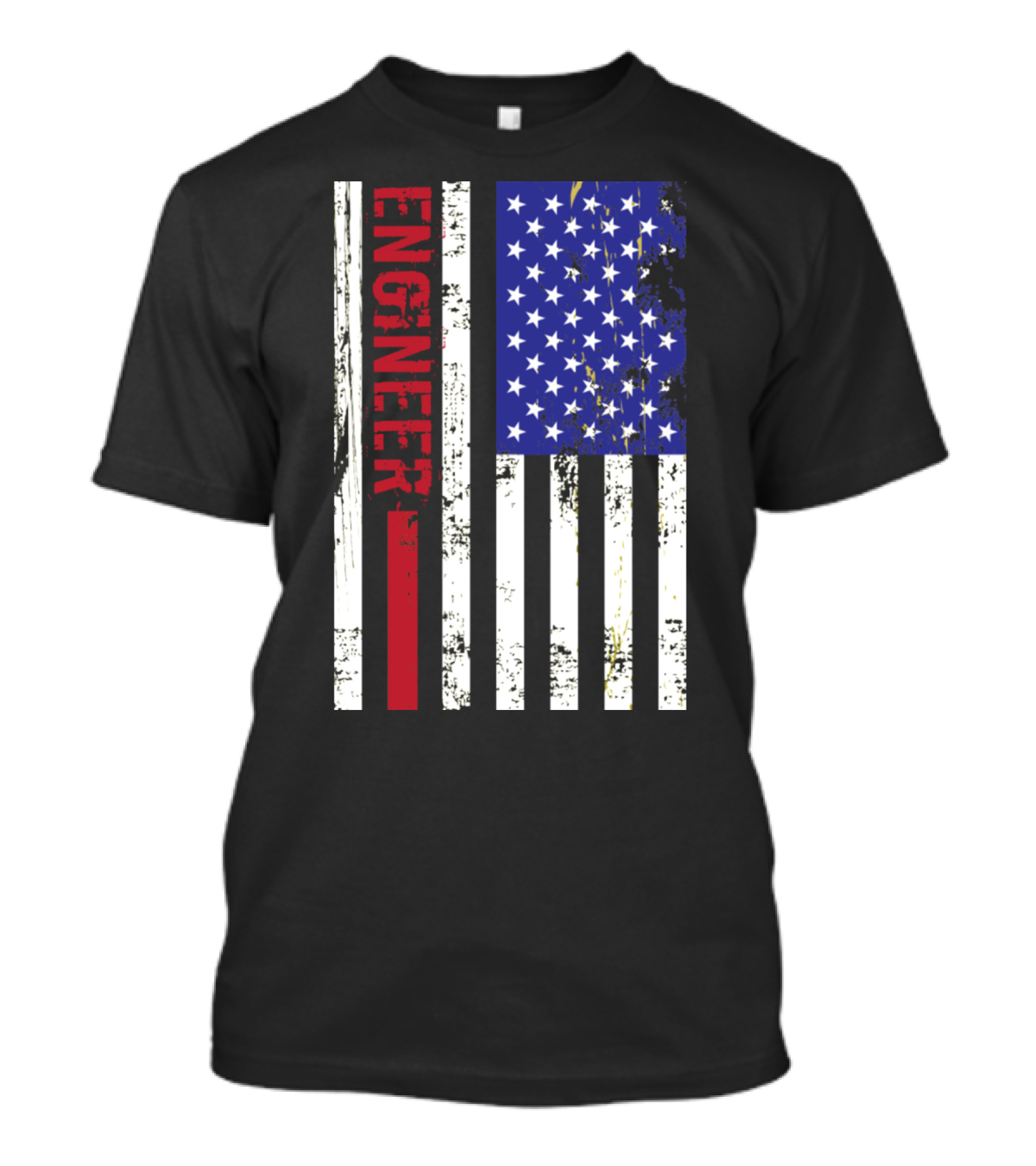 USA Engineer Vertical American Flag Design With Grunge Texture T-Shirt