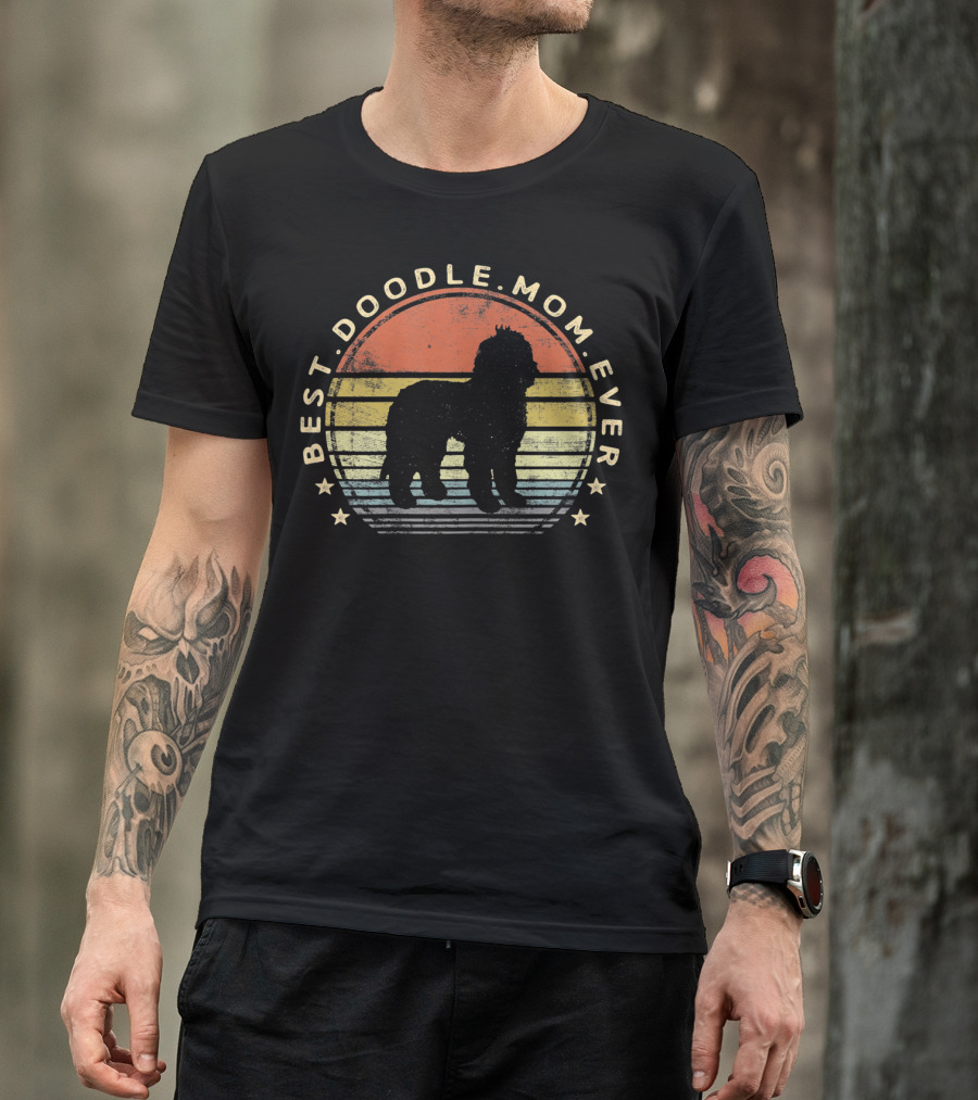 Best Doodle Mom Ever Vintage Sunset Dog T-Shirt
