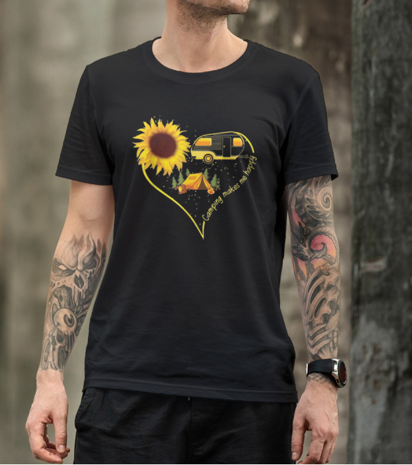 Camping Makes Me Happy Sunflower Campfire Camper Tent T-Shirt