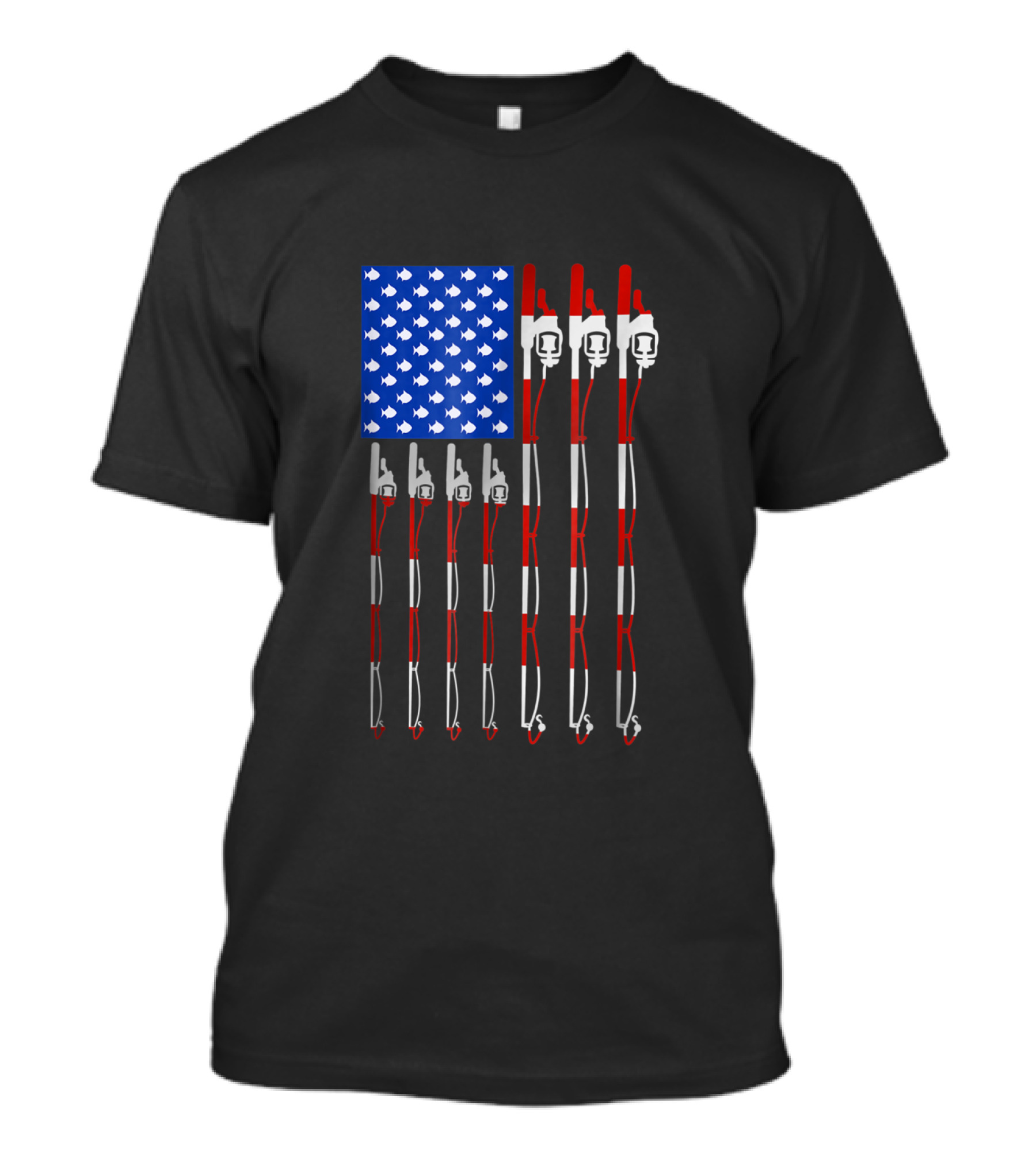 Vintage Distressed American Flag Fishing Poles With Fish T-Shirt