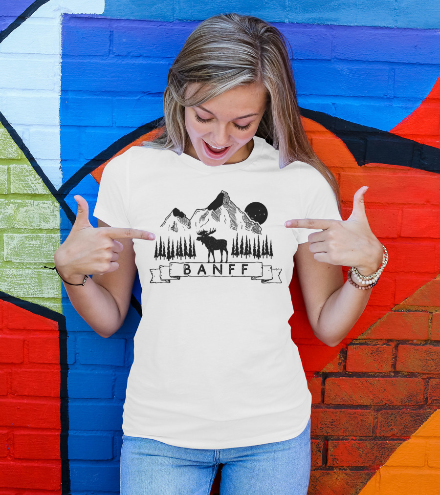 BANFF National Park Moose Mountains Forest Moon T-Shirt