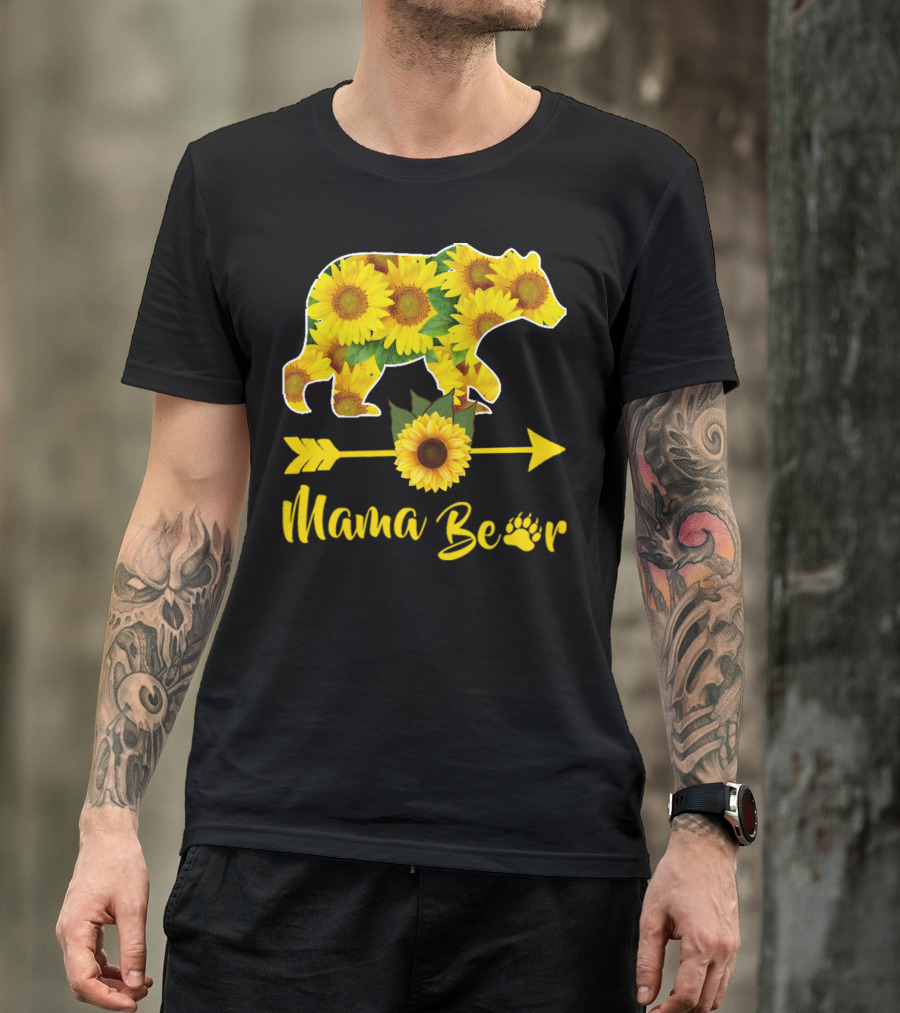 Mama Bear Sunflower Silhouette With Arrow And Paw T-Shirt