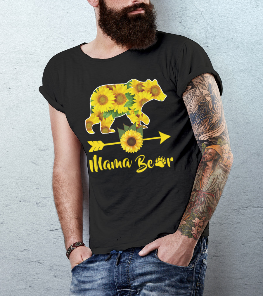 Mama Bear Sunflower Silhouette With Arrow And Paw T-Shirt