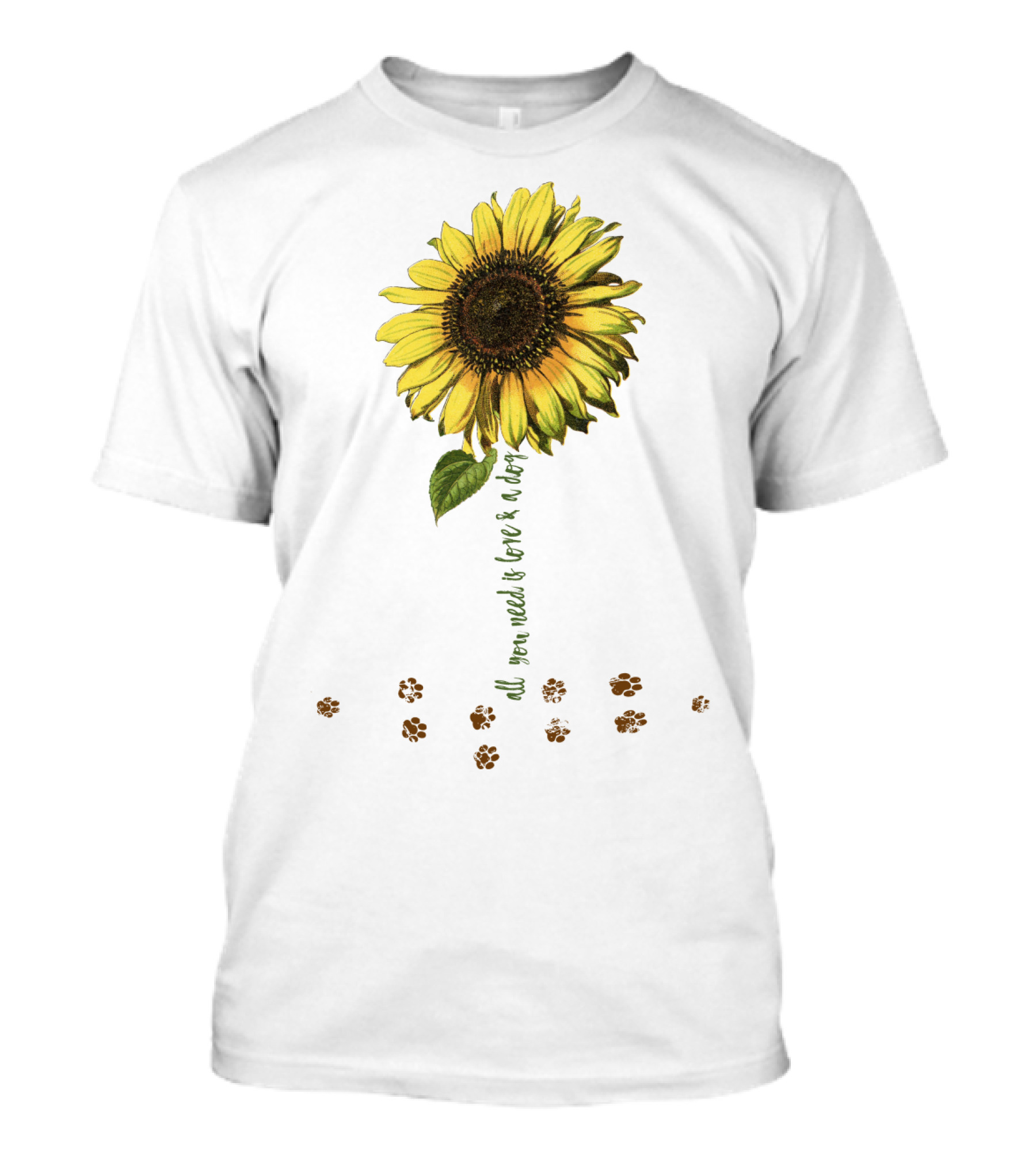 All You Need Is Love Dog Sunflower Paw Prints T-Shirt