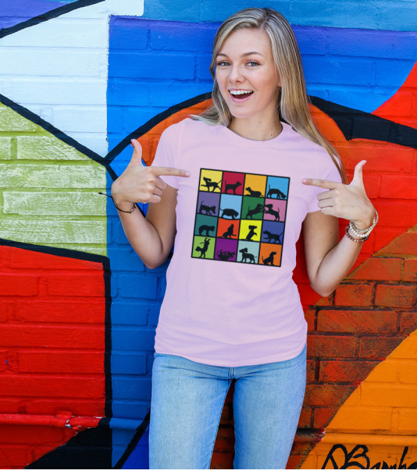 Dog Cube Beagle Silhouette Grid T-Shirt