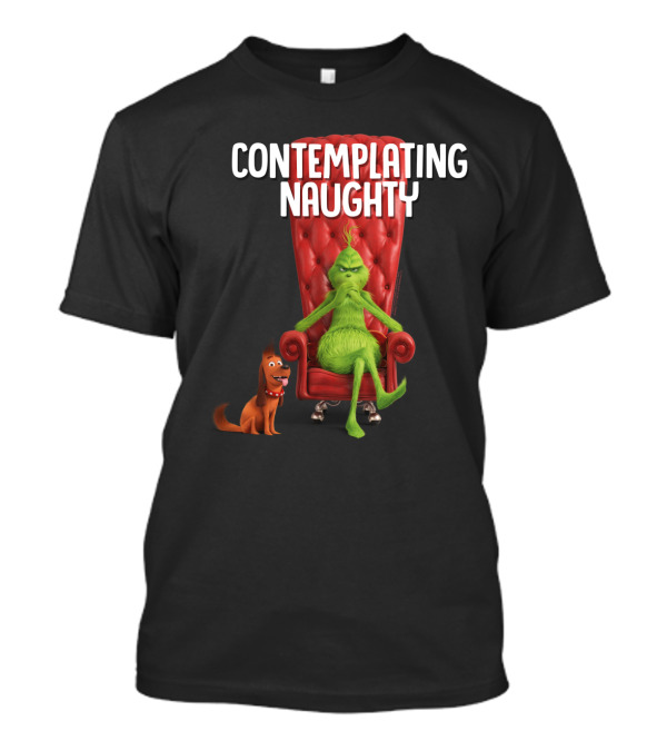 Contemplating Naughty Grinch With Max In Red Chair T-Shirt